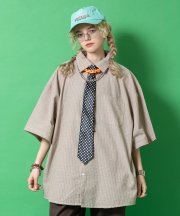 a.p.o.v. オーバーサイズシアサッカーマルチストライプ半袖シャツ/ベージュ