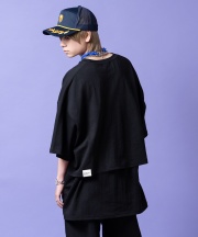 a.p.o.v. バックフェイクレイヤードオーバーサイズTシャツ/ブラック