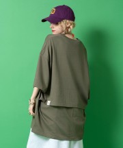 a.p.o.v. バックフェイクレイヤードオーバーサイズTシャツ/カーキ