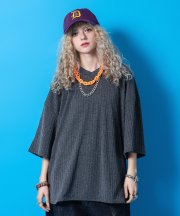 a.p.o.v. オーバーサイズVネックストレッチリブTシャツ/グレー