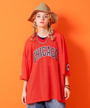 a.p.o.v. CHICAGO刺繍バスケットボールスタイルワッペンオーバーサイズメッシュゲームシャツ/レッド