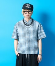 a.p.o.v. クロップド丈チェックシャツ/ネイビー