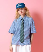 a.p.o.v. クロップド丈オーバーサイズコットンガーゼレトロギンガムチェックシャツ/ブルー