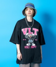 a.p.o.v. マッスルキャラプリントスーパーオーバーサイズコットンTシャツ/ブラック