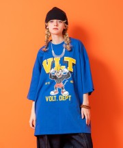 a.p.o.v. マッスルキャラプリントスーパーオーバーサイズコットンTシャツ/ブルー