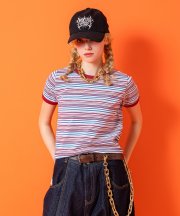 a.p.o.v. クロップド丈Y2KマルチボーダーリンガーTシャツ(レディース)/ワイン