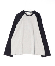 a.p.o.v. オーバーサイズ斜めヘンリーネックラグランロングTシャツ/グレー