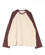 a.p.o.v. オーバーサイズ斜めヘンリーネックラグランロングTシャツ/ベージュ
