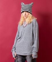 a.p.o.v. オーバーサイズリブ指穴ロングTシャツ/グレー