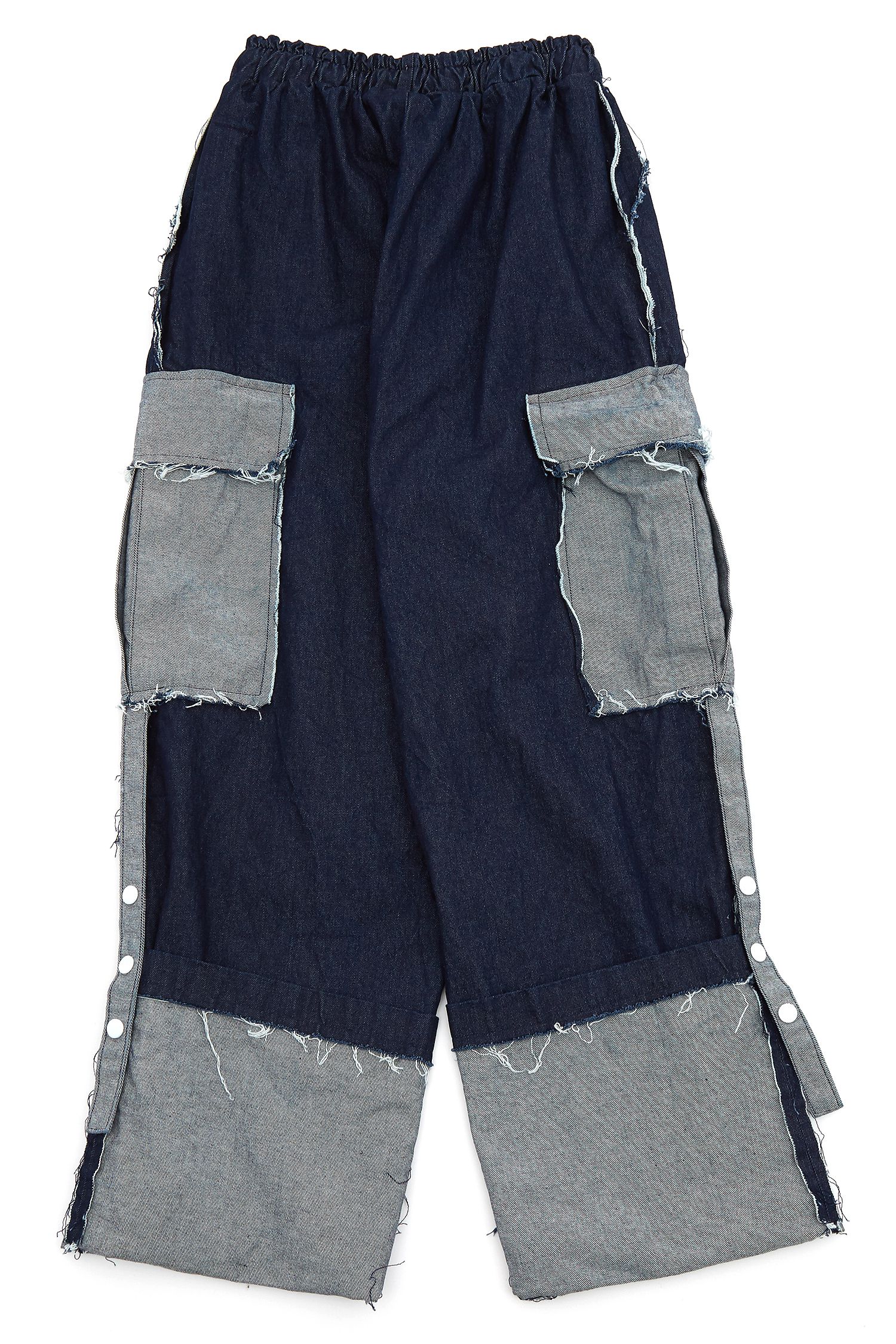 パッチワークダメージデニムロールアップワイドカーゴパンツ ankoROCK 