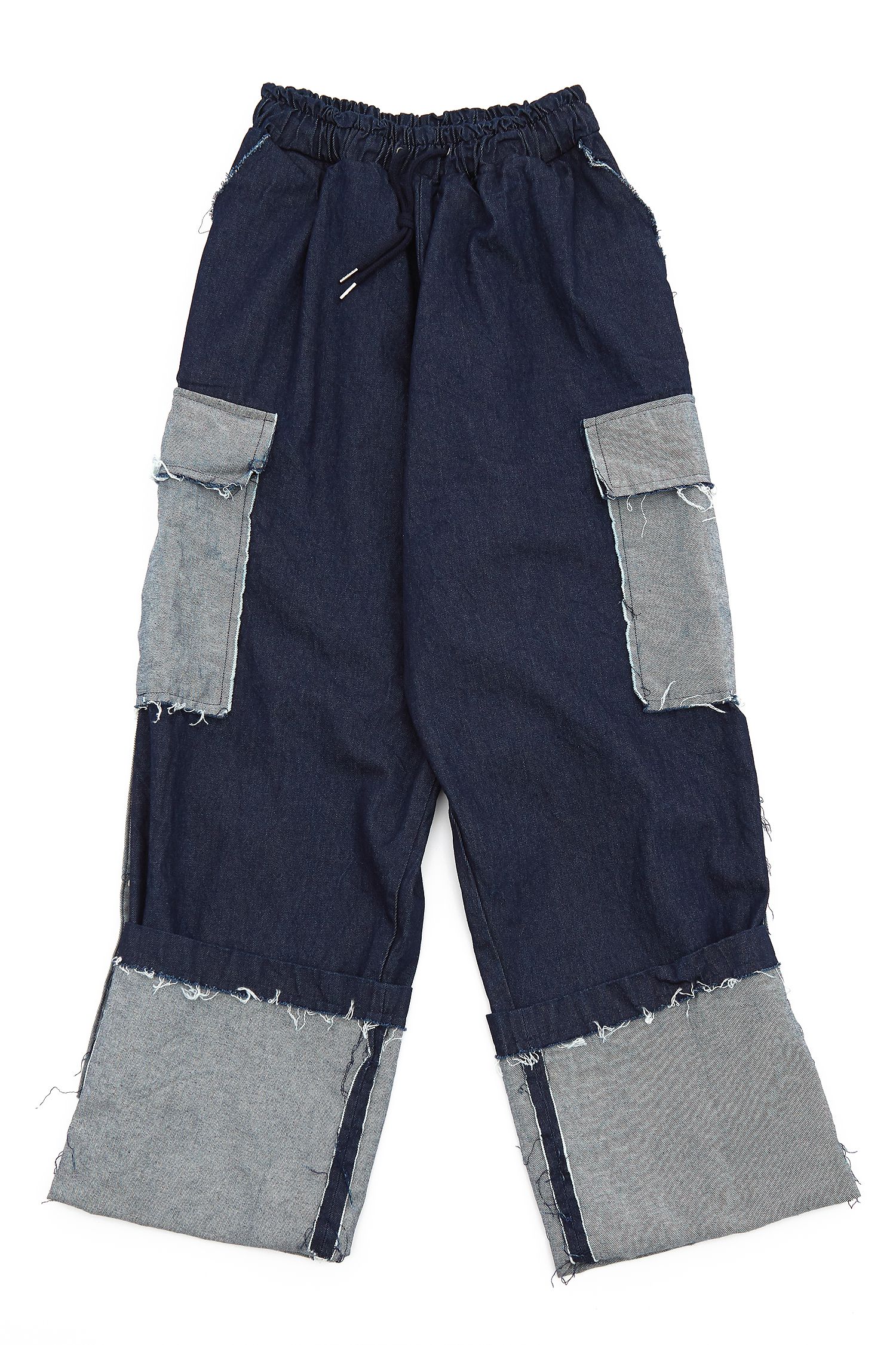 パッチワークダメージデニムロールアップワイドカーゴパンツ ankoROCK 