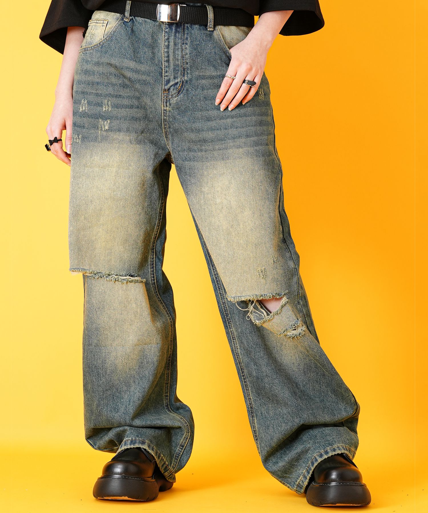 ＬＧＢ スプレーカラークラッシュデニム 2color ／ 4size 】クラッシュダメージバイカラースラブワイド