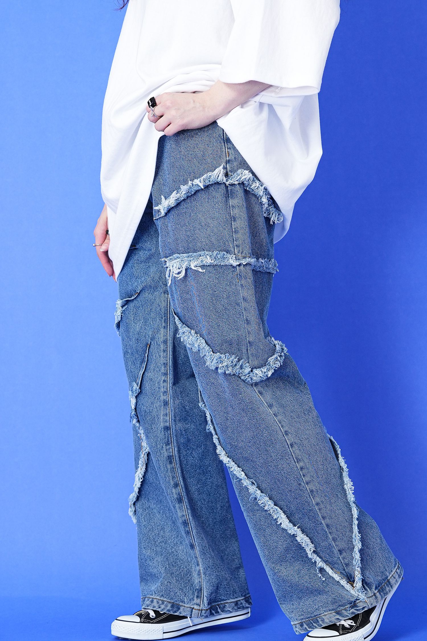 ラディアルフリンジウォッシュドワイドデニムパンツ / ビンテージ