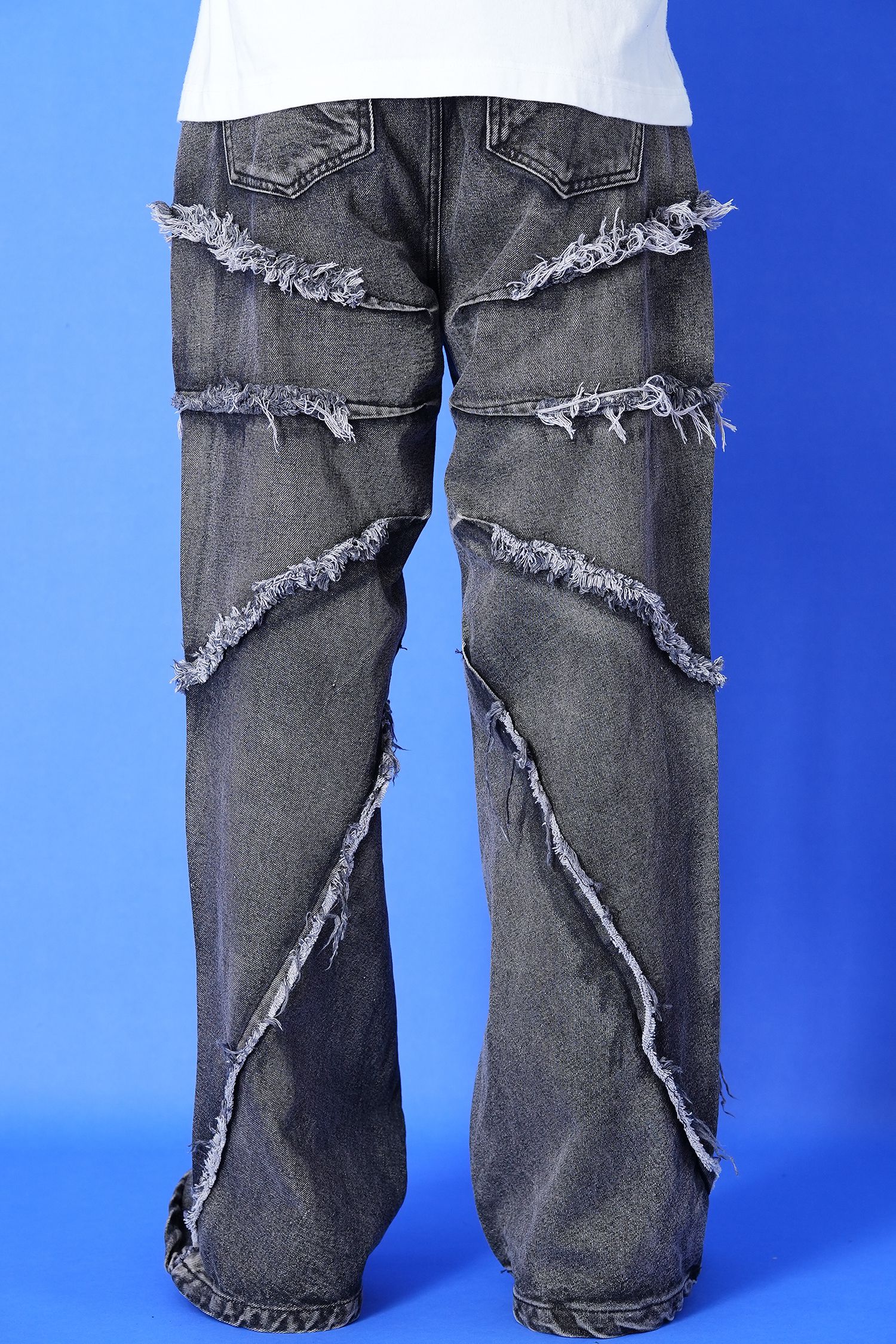 ラメプリント加工 ワイドデニムパンツ ハート型プリント ウオッシュ加工 ワイド デニムパンツ