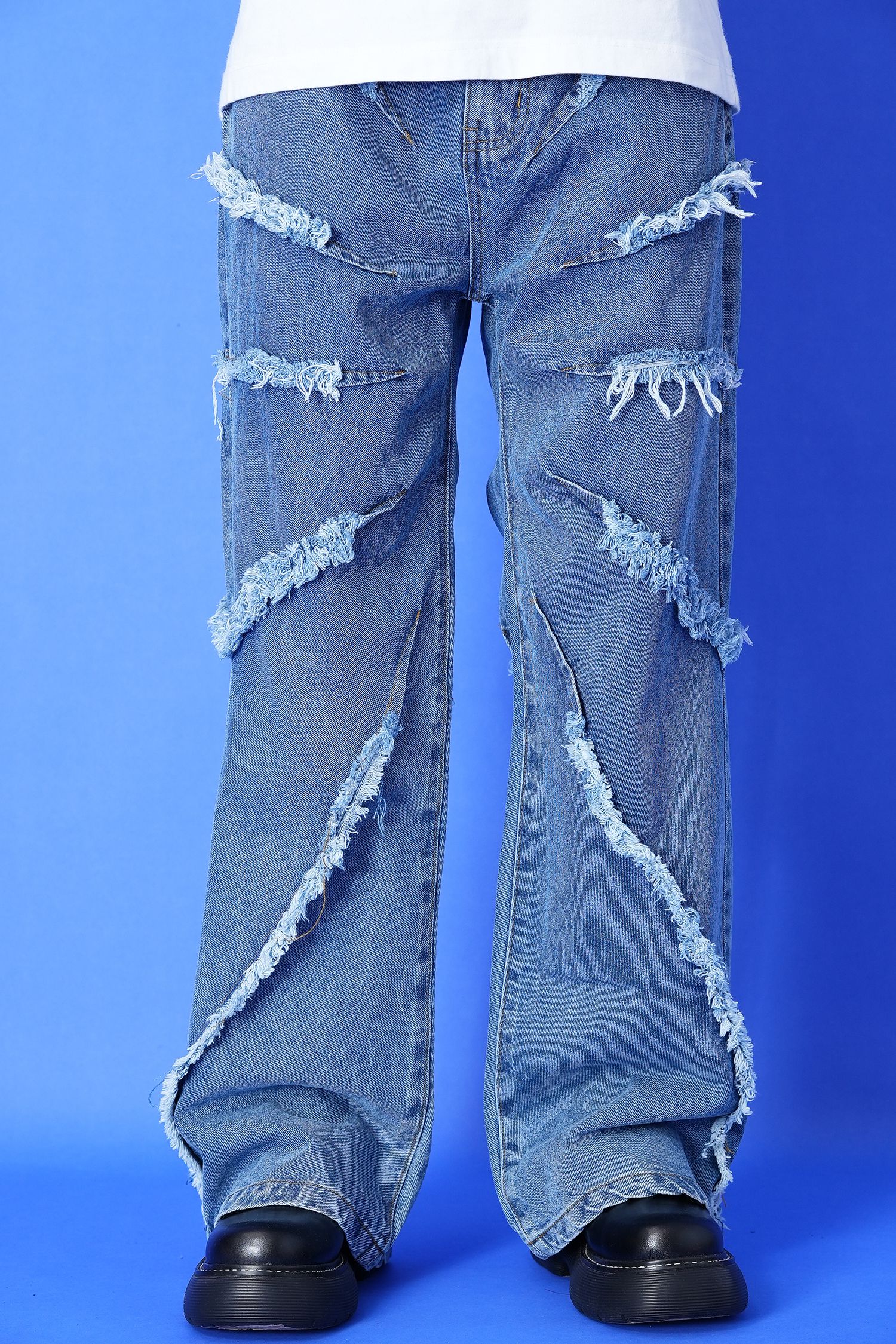 ラディアルフリンジウォッシュドワイドデニムパンツ / ビンテージ