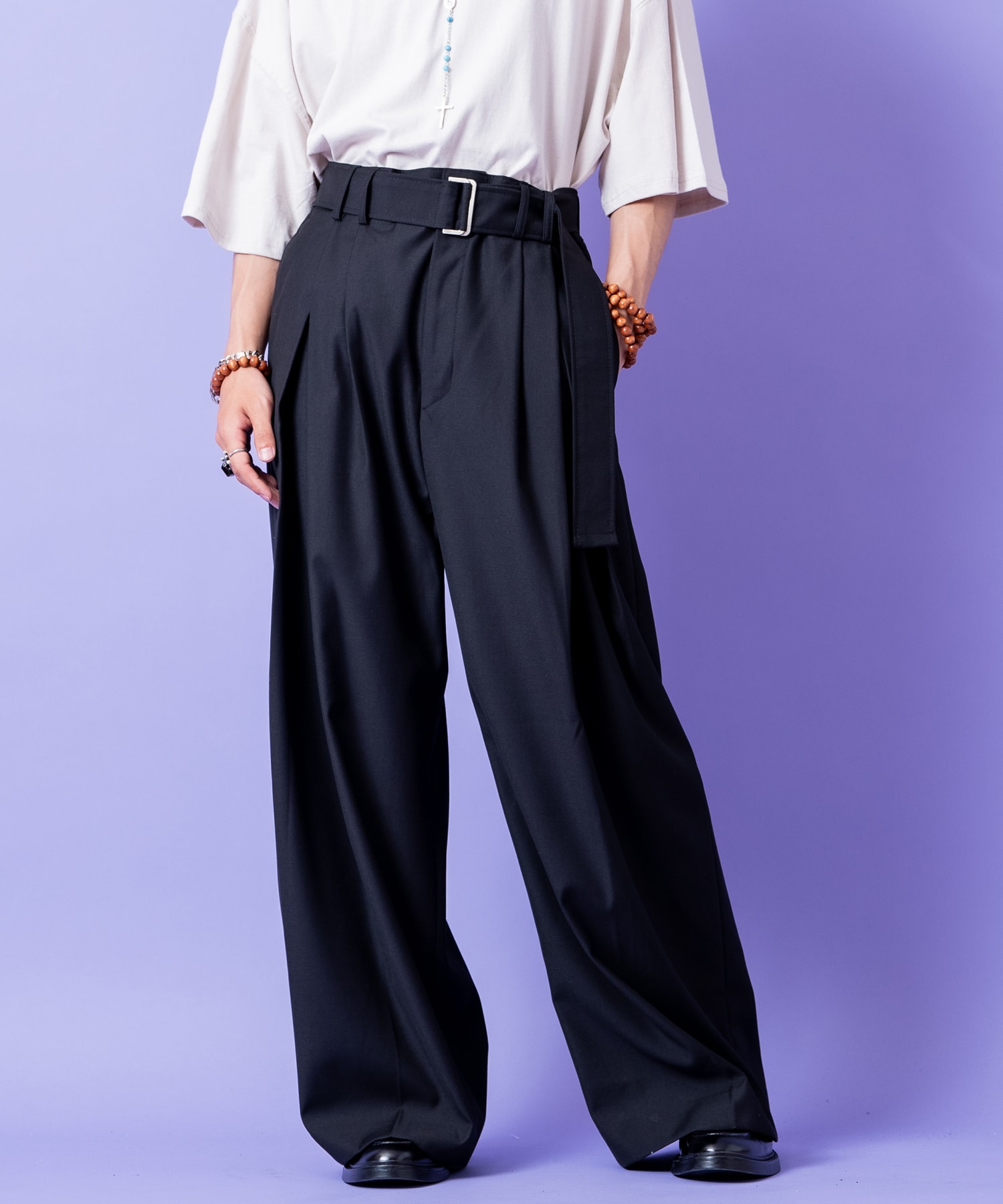 a.p.o.v.  ロングベルトダブルタックドレープワイドパンツ