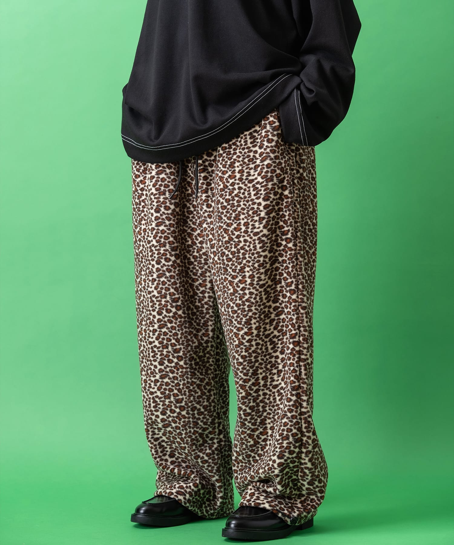 レオパード裏起毛フリースワイドイージーパンツ / メンズ