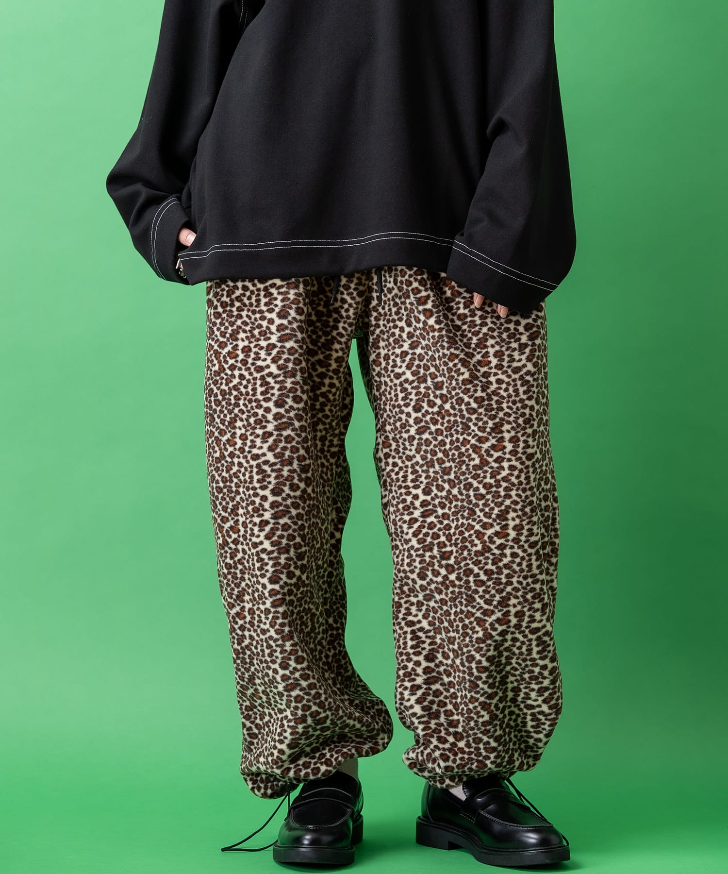 レオパード裏起毛フリースワイドイージーパンツ / メンズ レディース