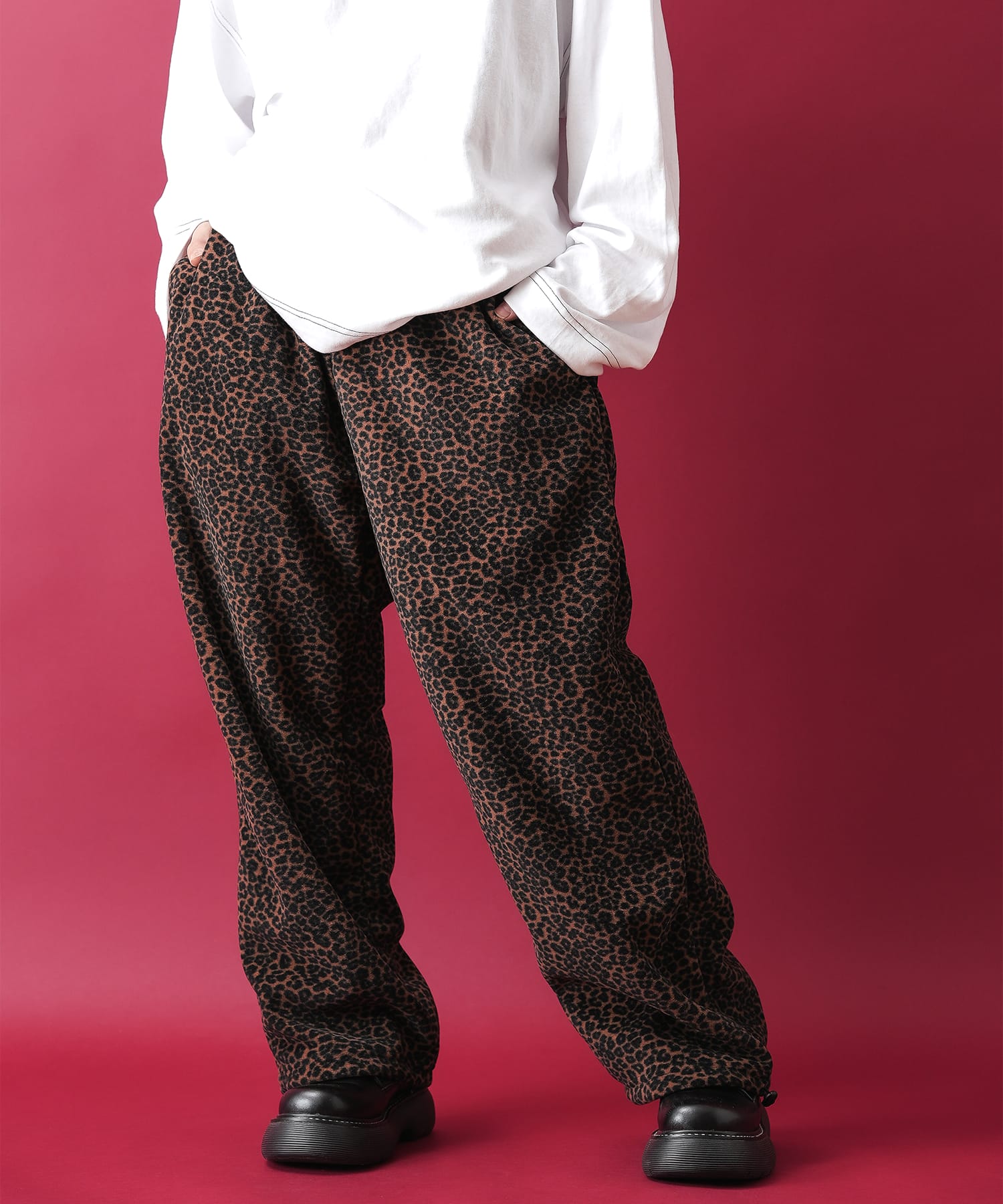 レオパード裏起毛フリースワイドイージーパンツ / メンズ レディース