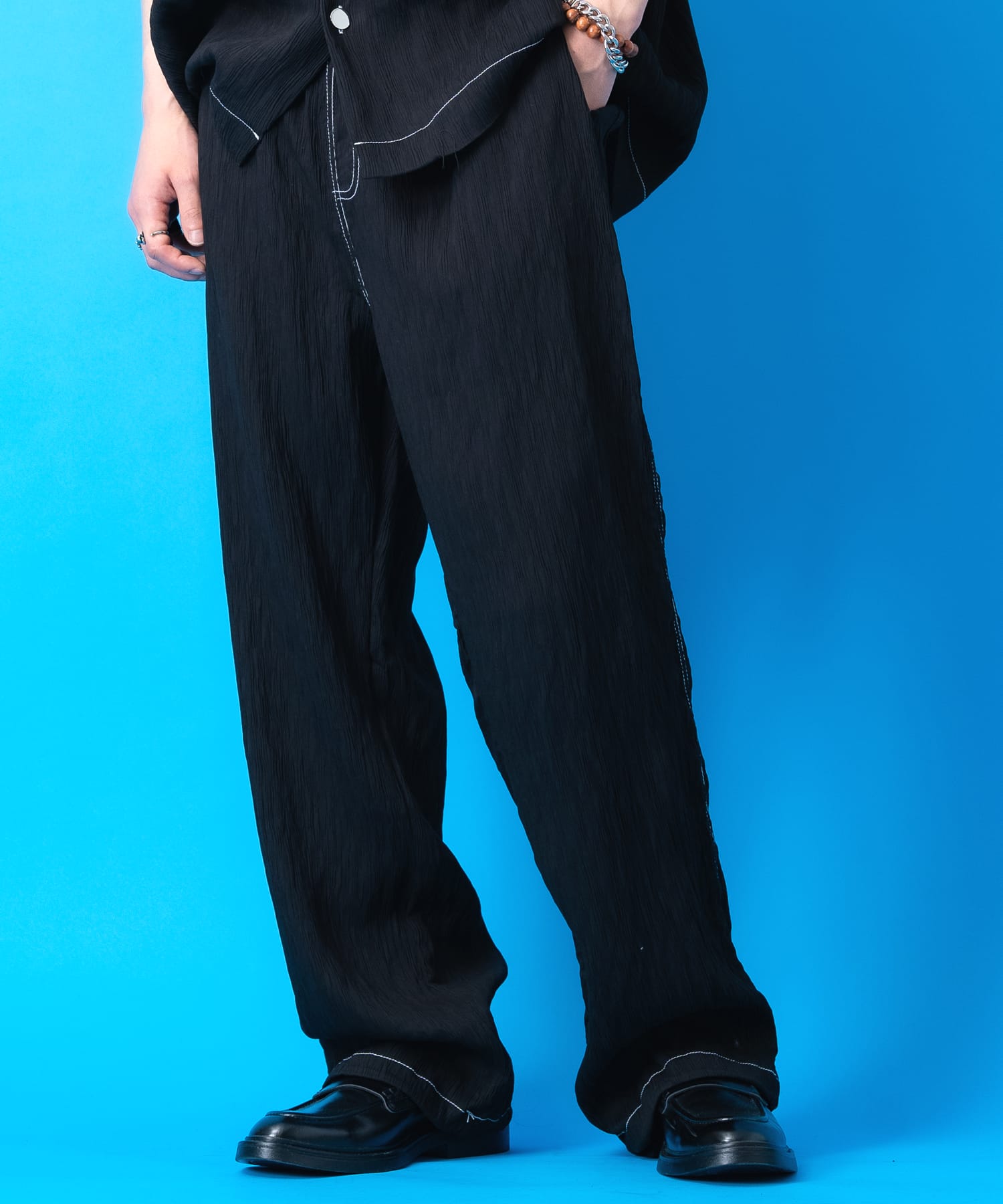 a.p.o.v. -ankoROCK's select- ホワイトステッチデザインテンセル楊柳イージーワイドパンツ