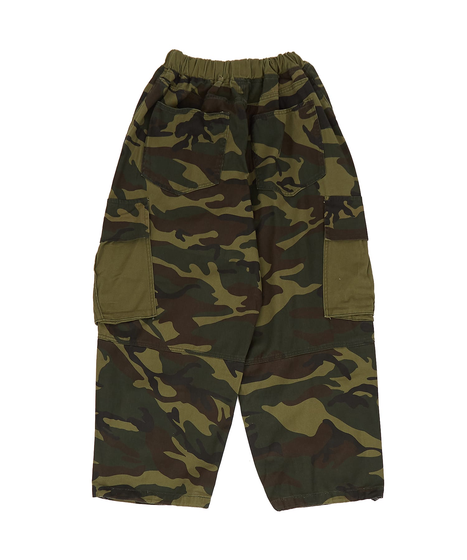 カラーブロック切替サイドポケットカモフラコットンワイドカーゴパンツ