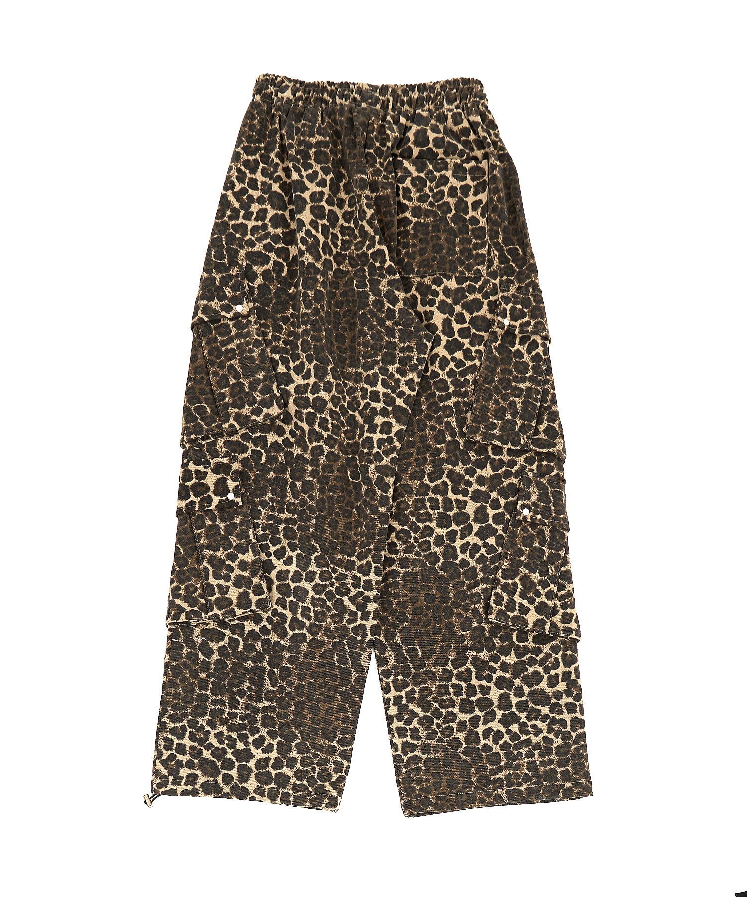 レオパードコットン4連スラントサイドポケットワイドカーゴパンツ