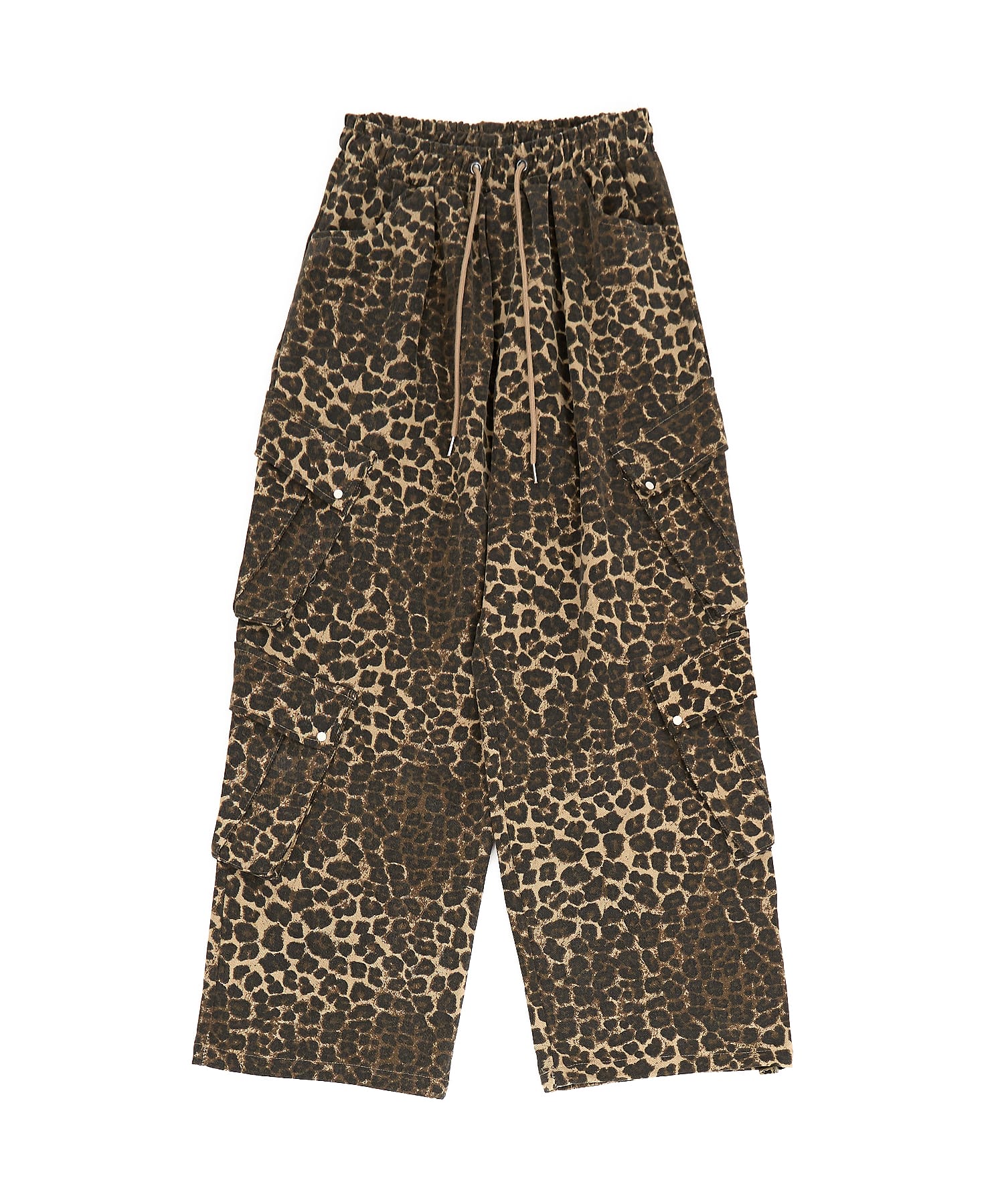レオパードコットン4連スラントサイドポケットワイドカーゴパンツ
