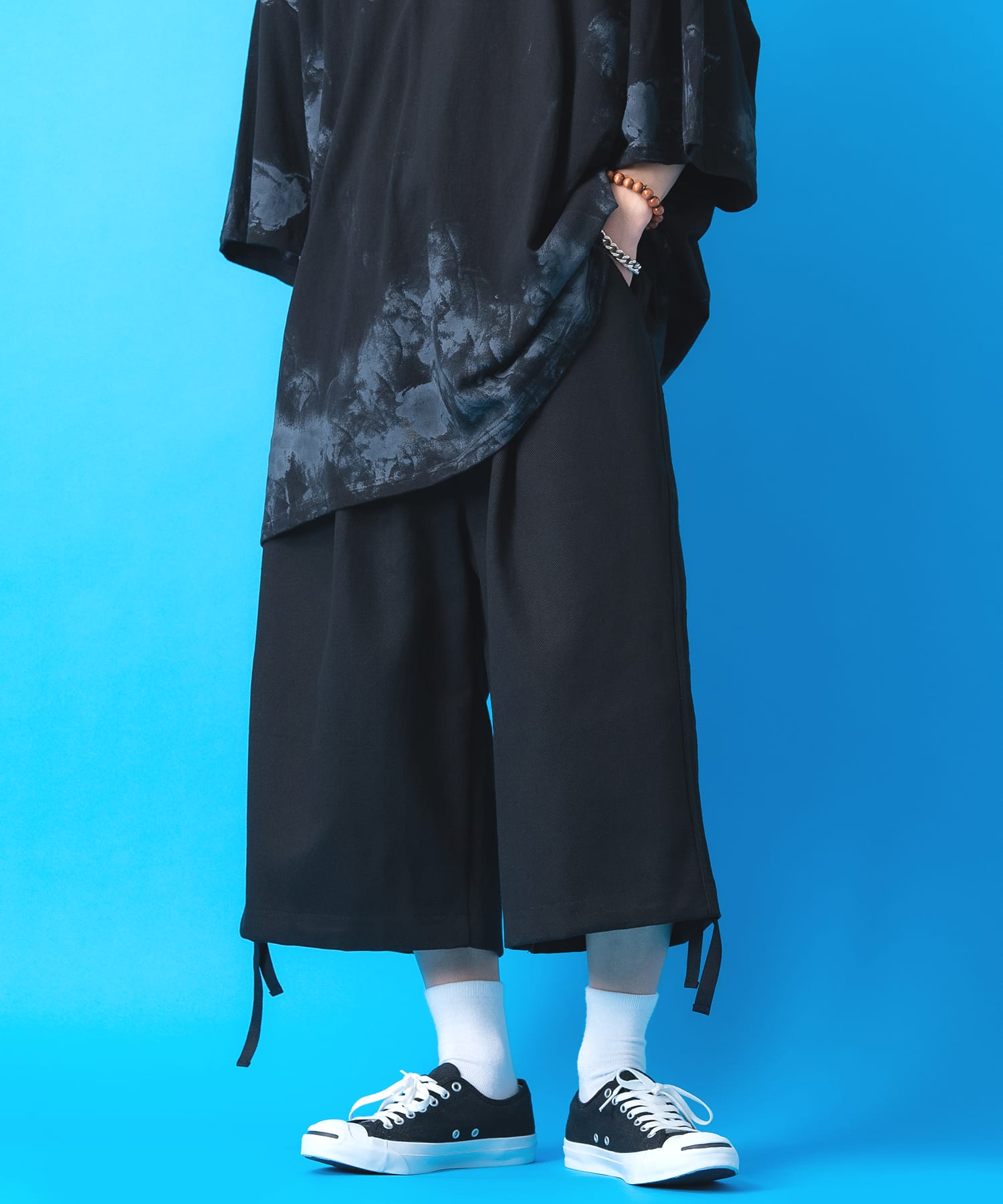a.p.o.v.  ウエストサイドベルト1タックキャンバスコットンスーパーワイドハーフパンツ