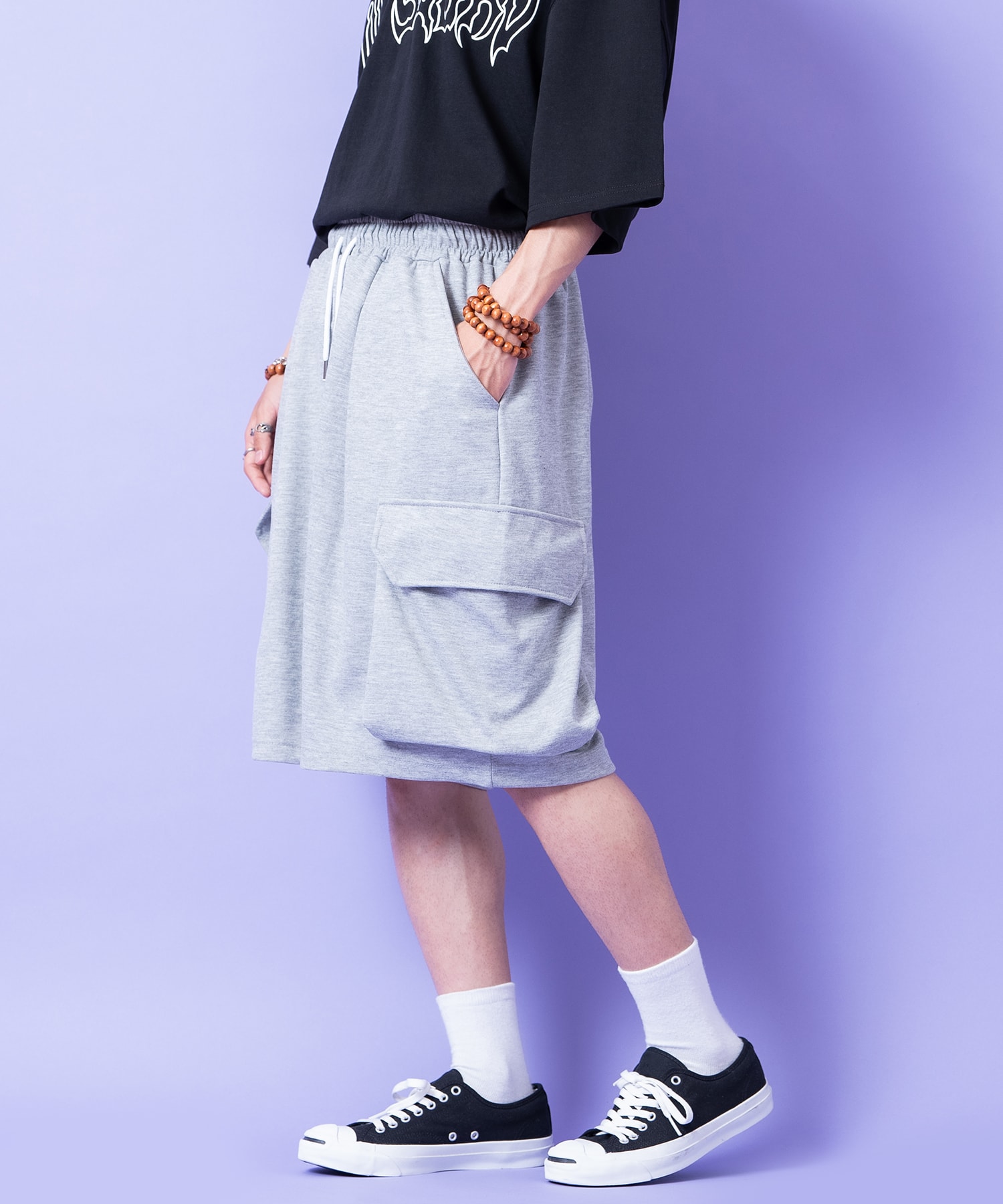 スウェットワイドカーゴハーフパンツ / メンズ レディース ユニ 