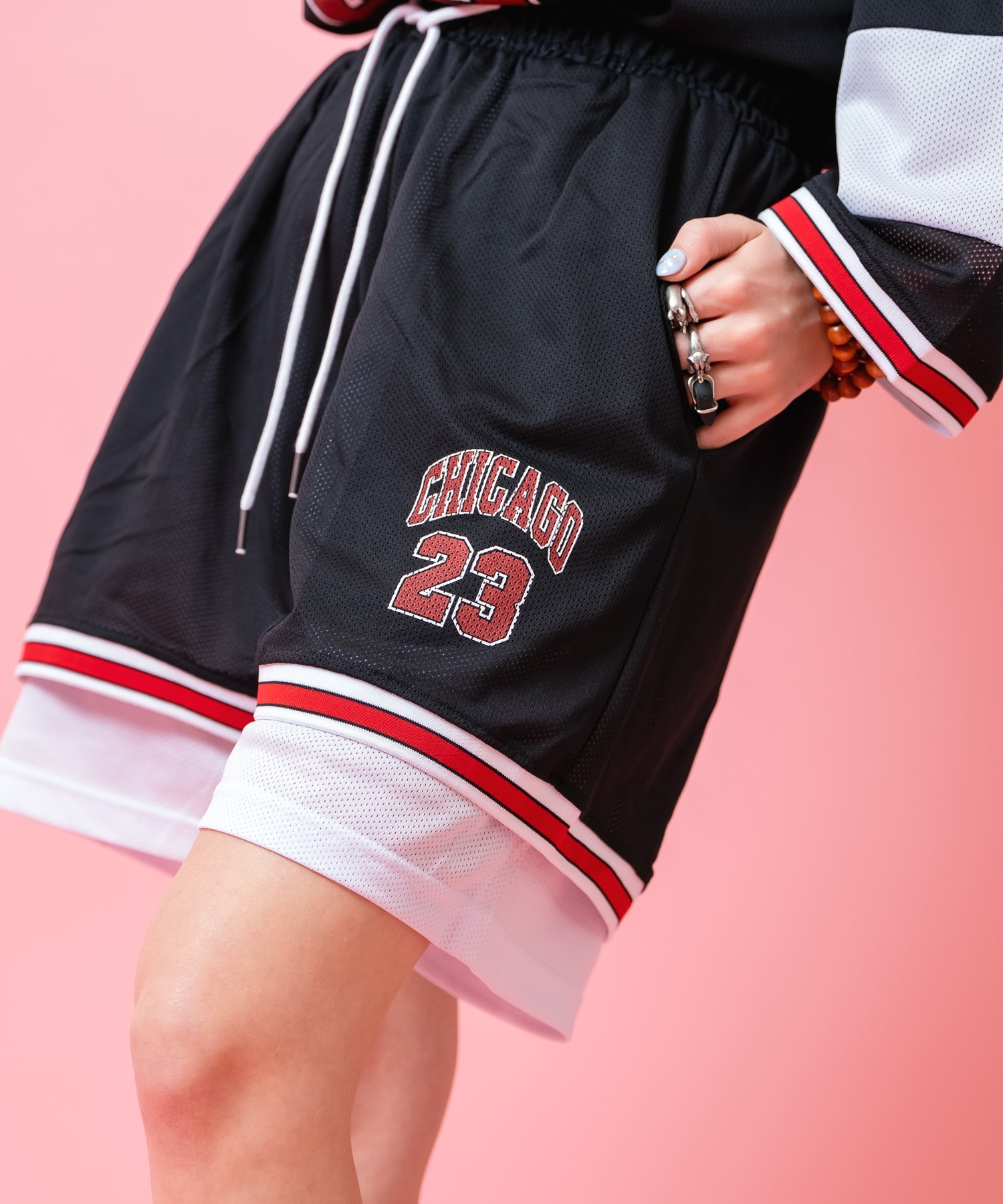 a.p.o.v. -ankoROCK's select- CHICAGOロゴオーバーサイズメッシュハーフパンツ