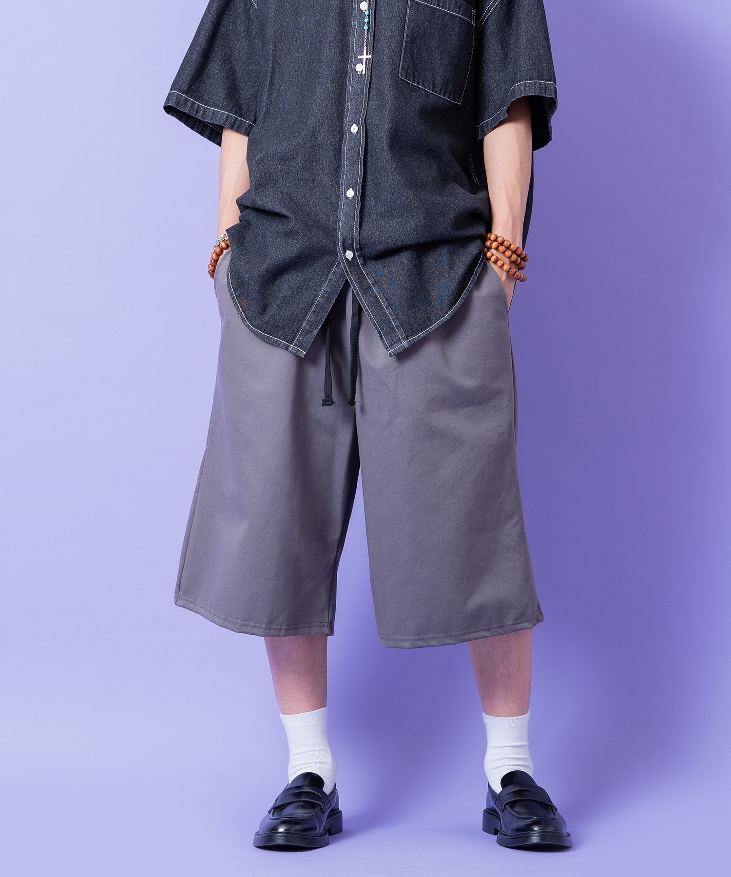 コットンワークワイドハーフパンツ / メンズ レディース ユニセックス