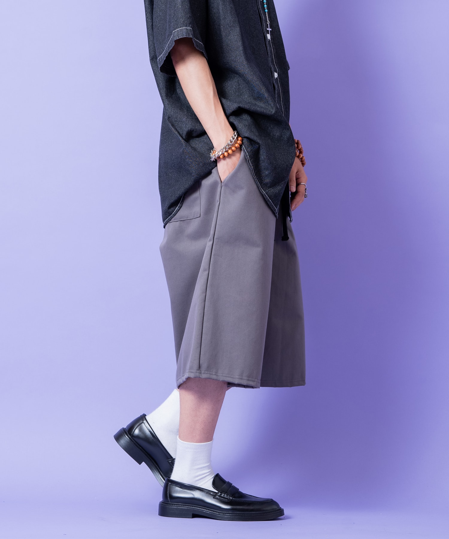 コットンワークワイドハーフパンツ / メンズ レディース ユニセックス