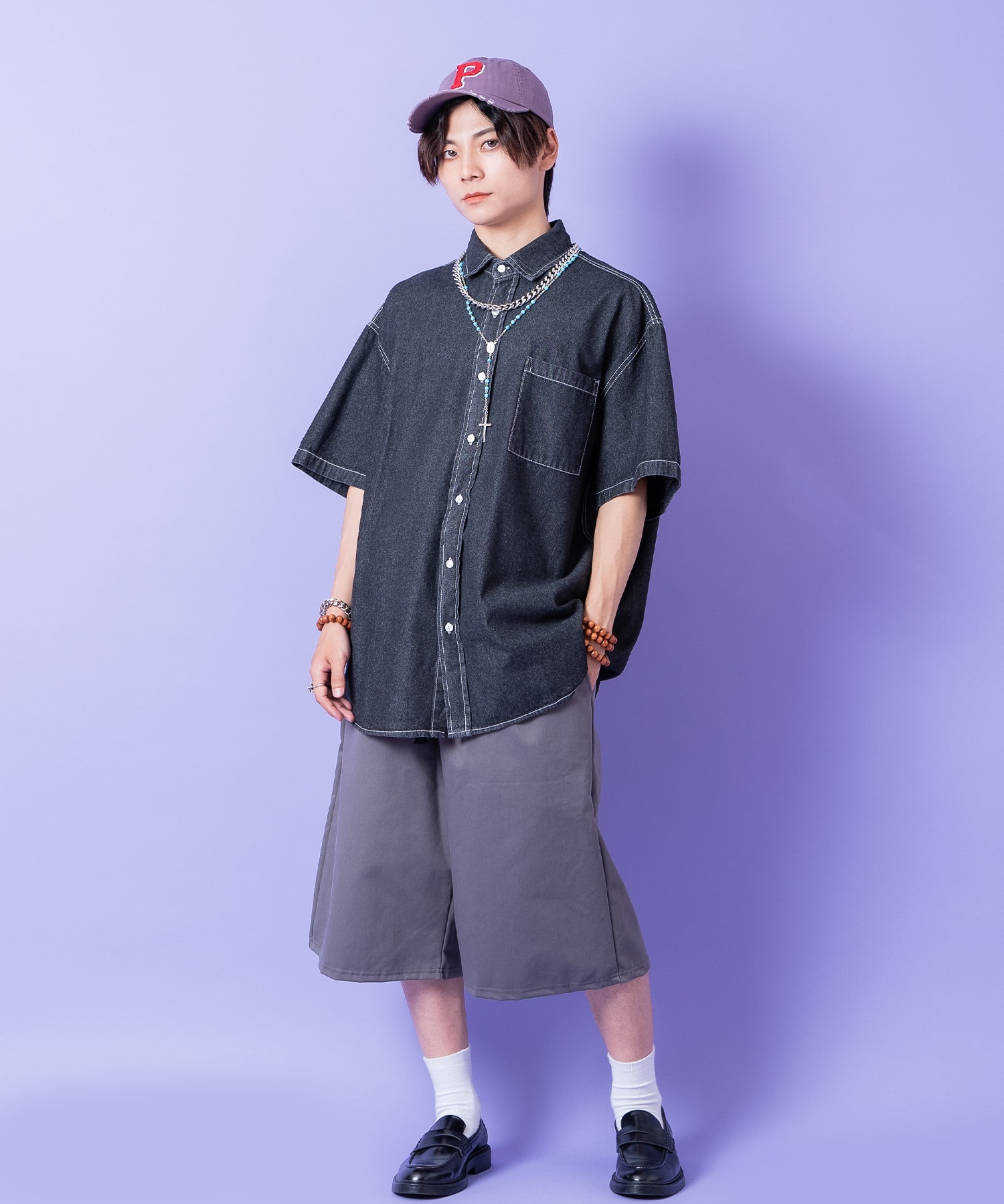 コットンワークワイドハーフパンツ / メンズ レディース ユニセックス
