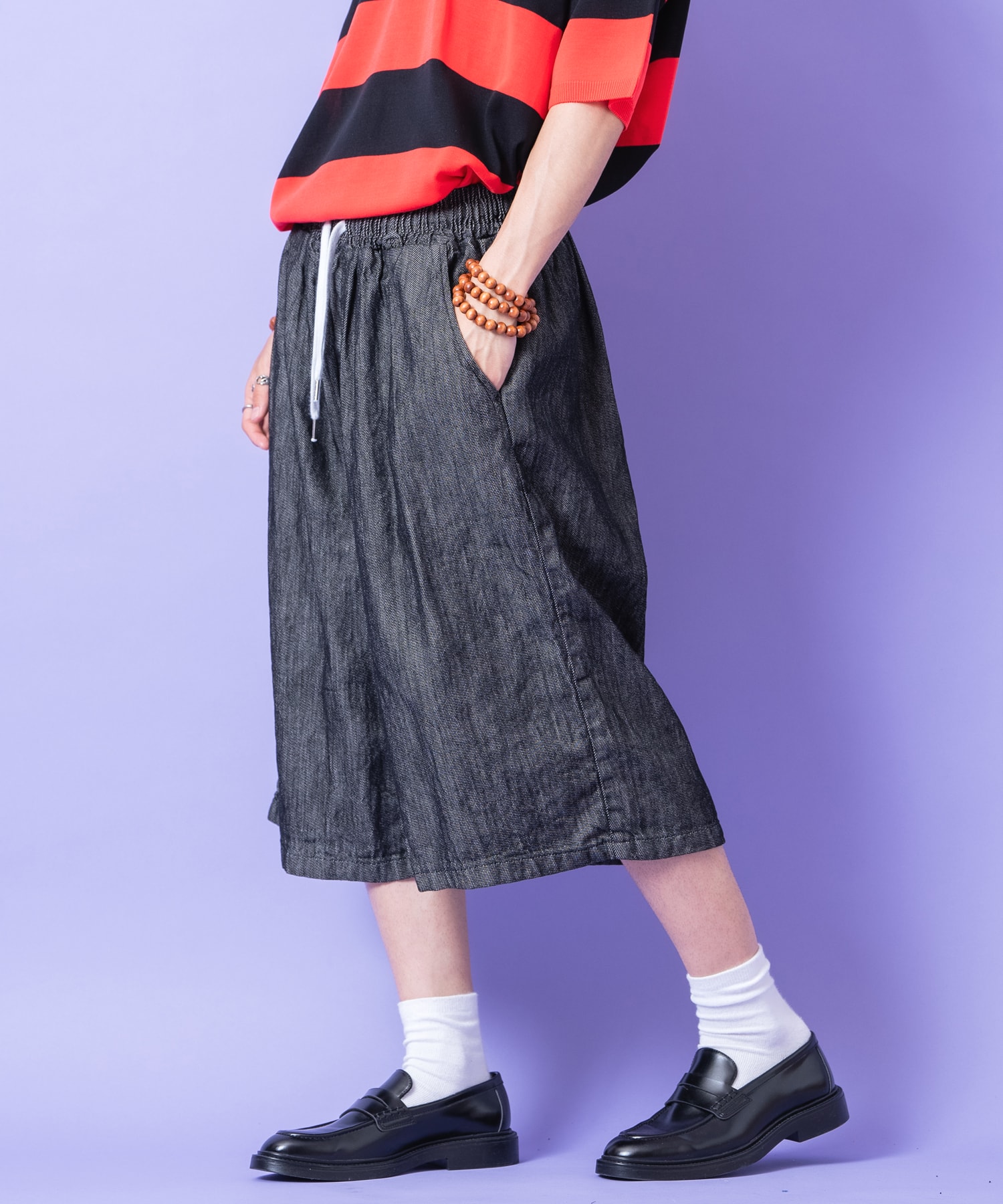 無加工デニムワイドハーフパンツ / メンズ レディース ユニセックス