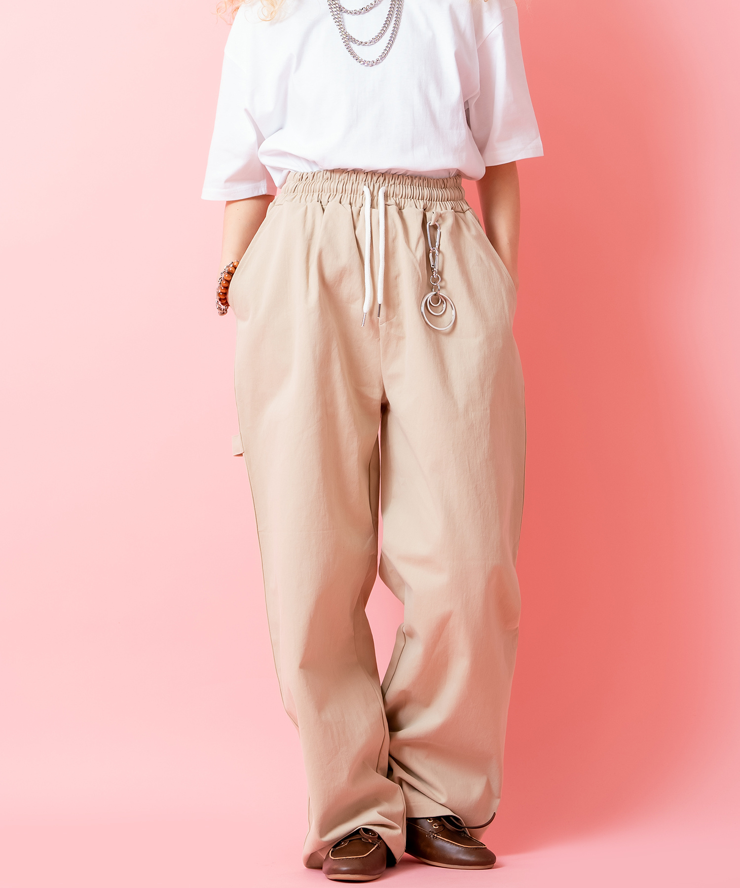 カラビナキーリング付きワイドワークコットンパンツ / メンズ