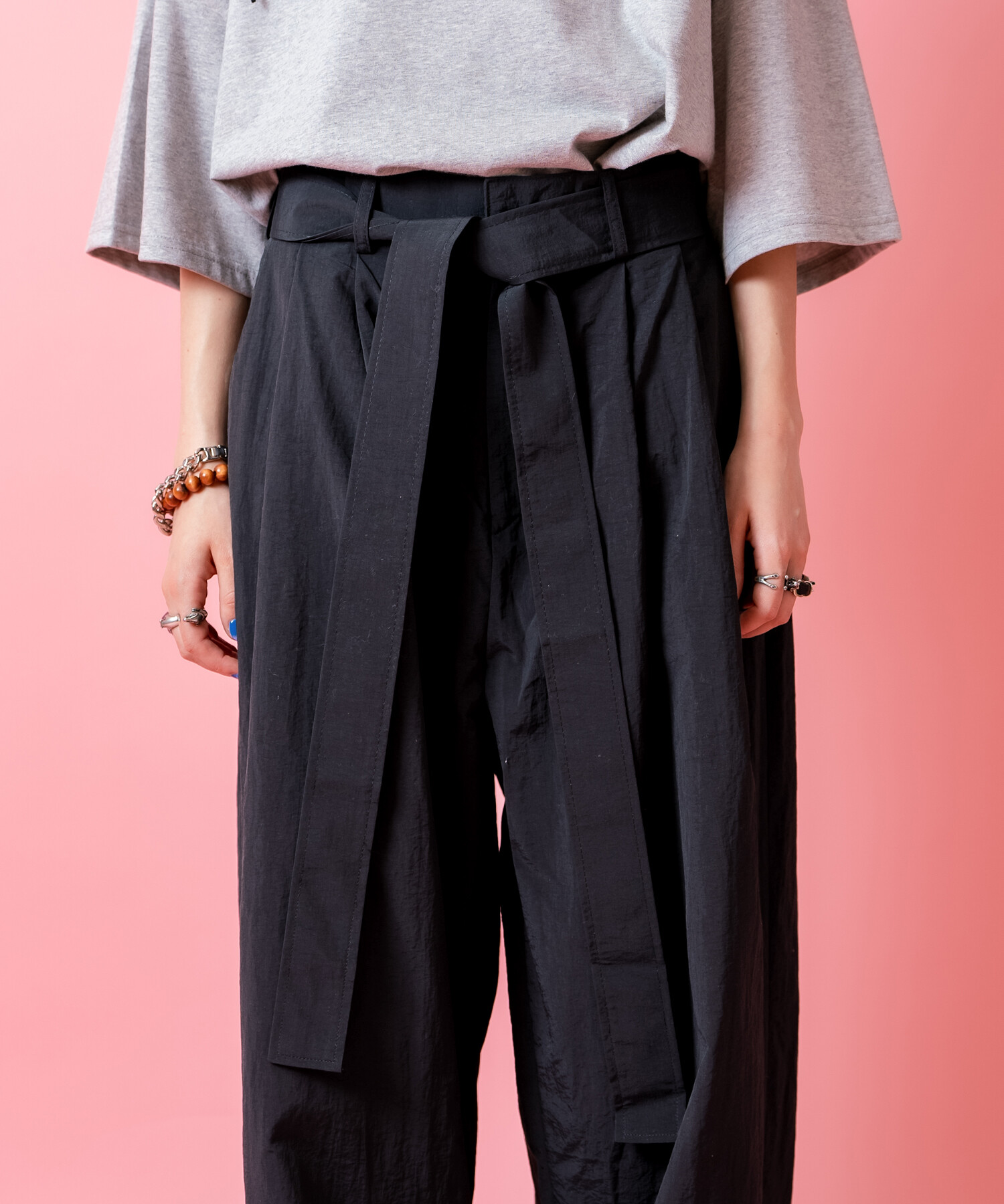 完売品　CLEL TRルーズ 袴パンツ＆縄紐ベルト　ブラック　Sサイズ CLEL（クレイル）の「【CLEL】TR Loose HAKAMA Pants & Rope