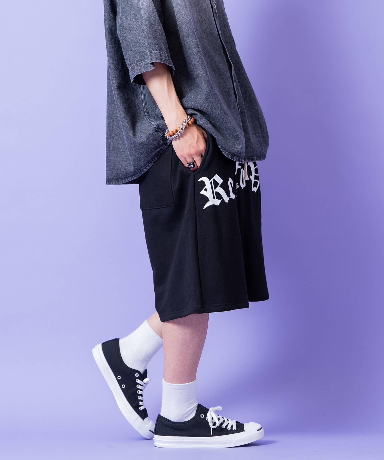ストリートロゴプリントワイドスウェットハーフパンツ / メンズ 