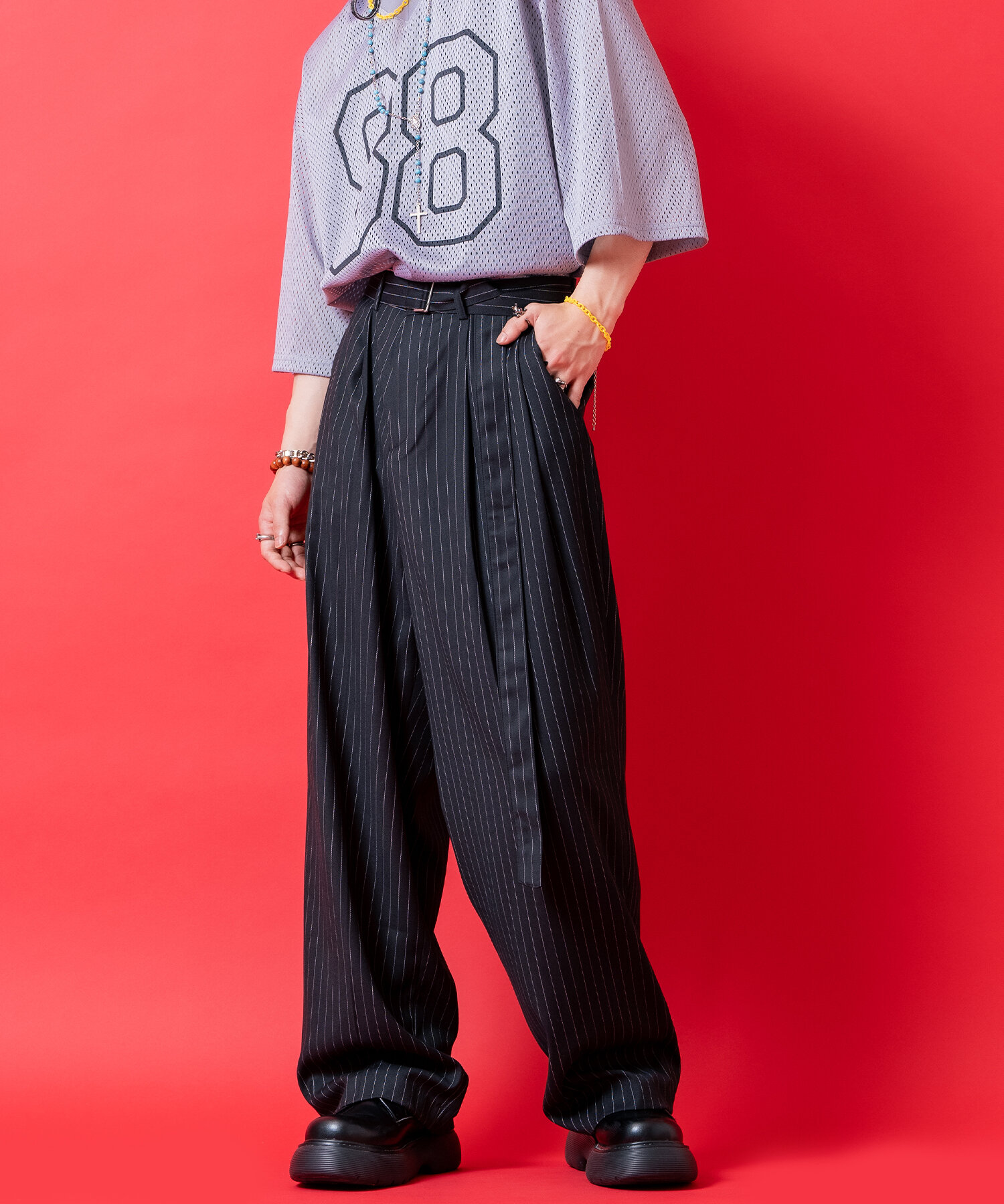 ヘンリクビブスコフ　ストライプ　パンツ　ワイドパンツ　ビッグストライプ　2タック PUBLIC TOKYO（パブリックトウキョウ） スラックス クロス2タック