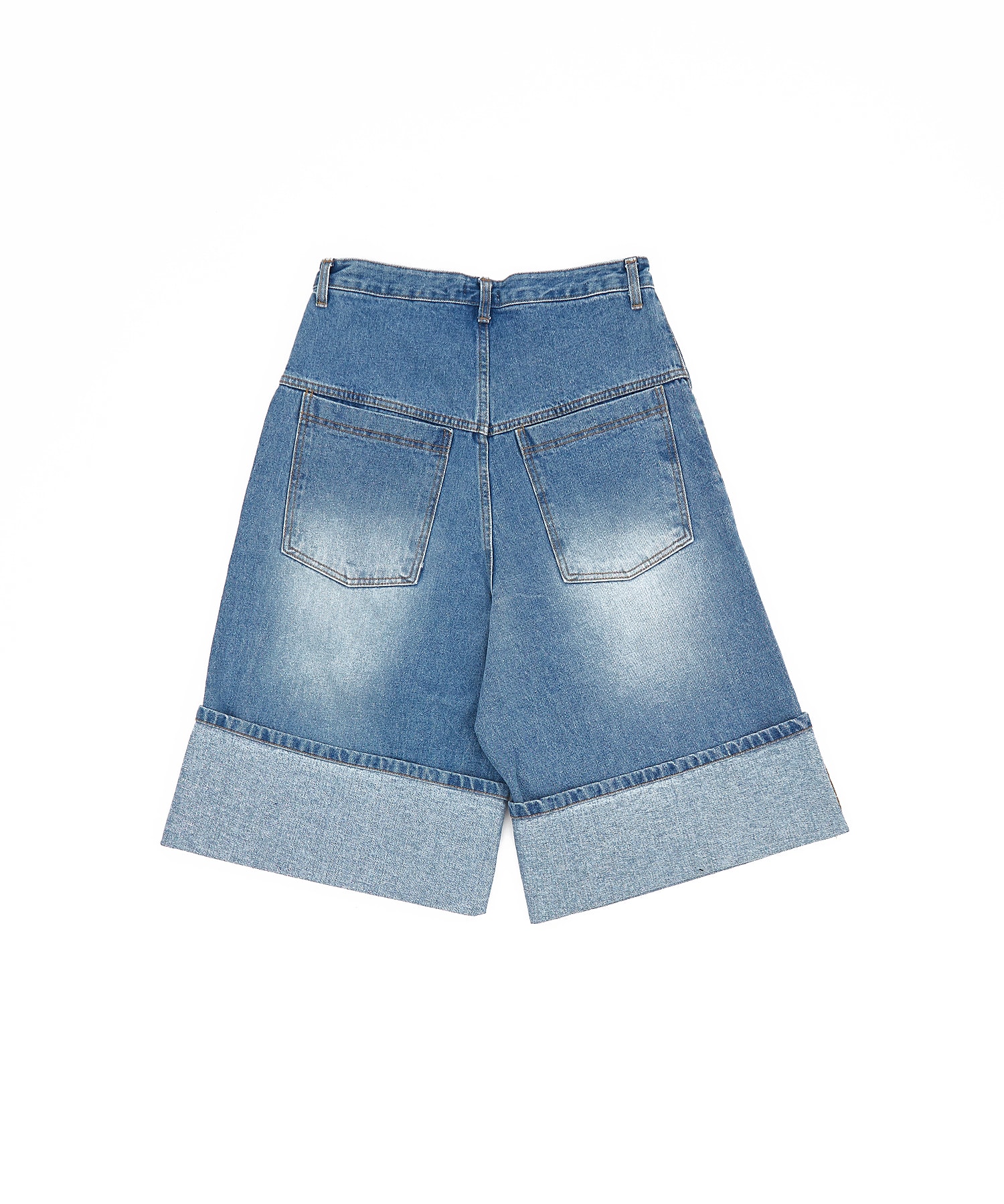 ロールアップウォッシュドデニムバギーハーフパンツ / メンズ