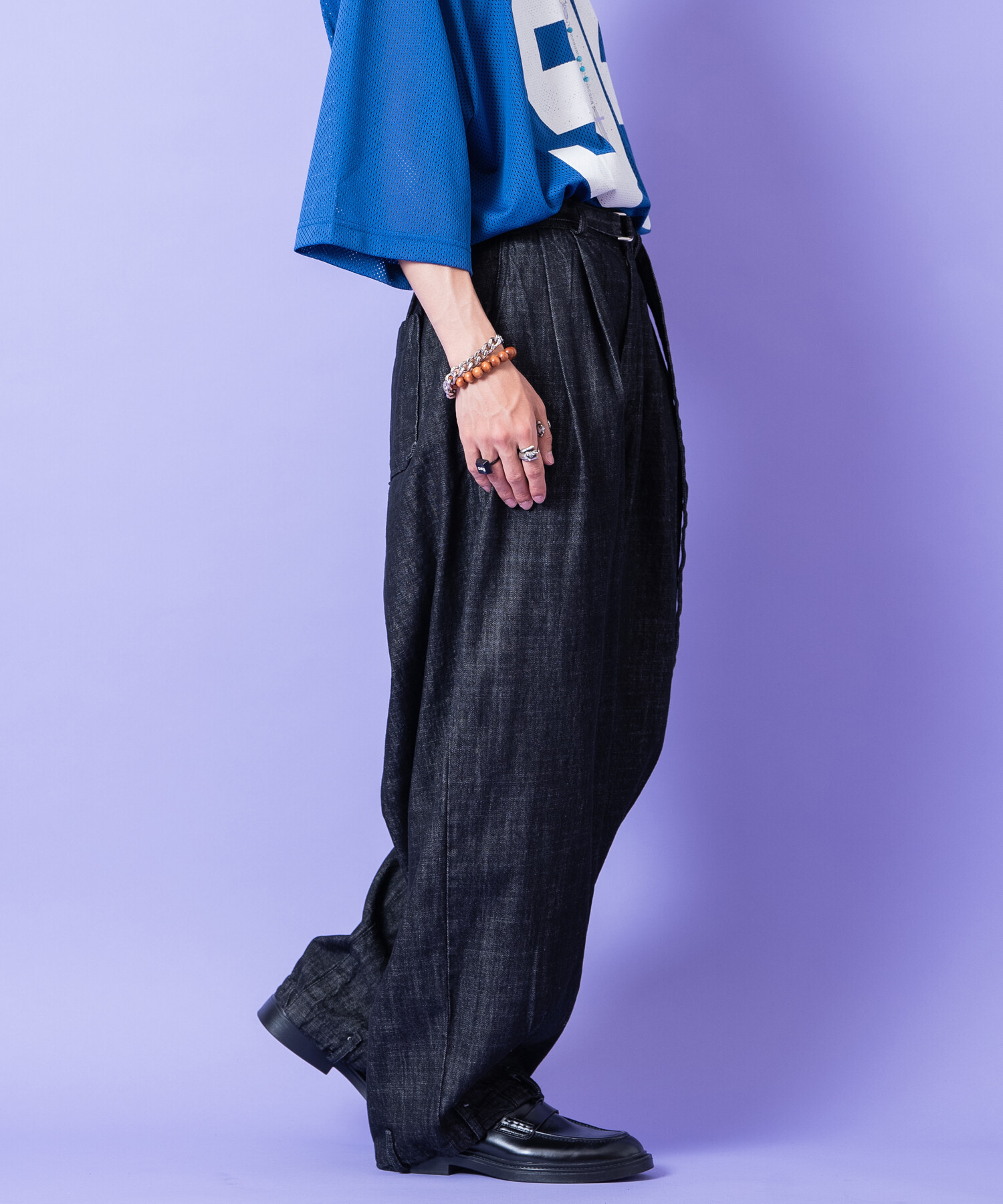 ベルトループ裾&ロングベルトウエストドレープタックバルーン