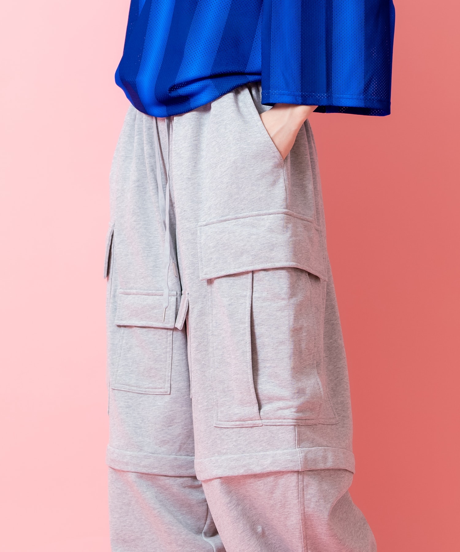 コンバーチブルロング＆ハーフ2WAYスウェット連打ポケットスーパー