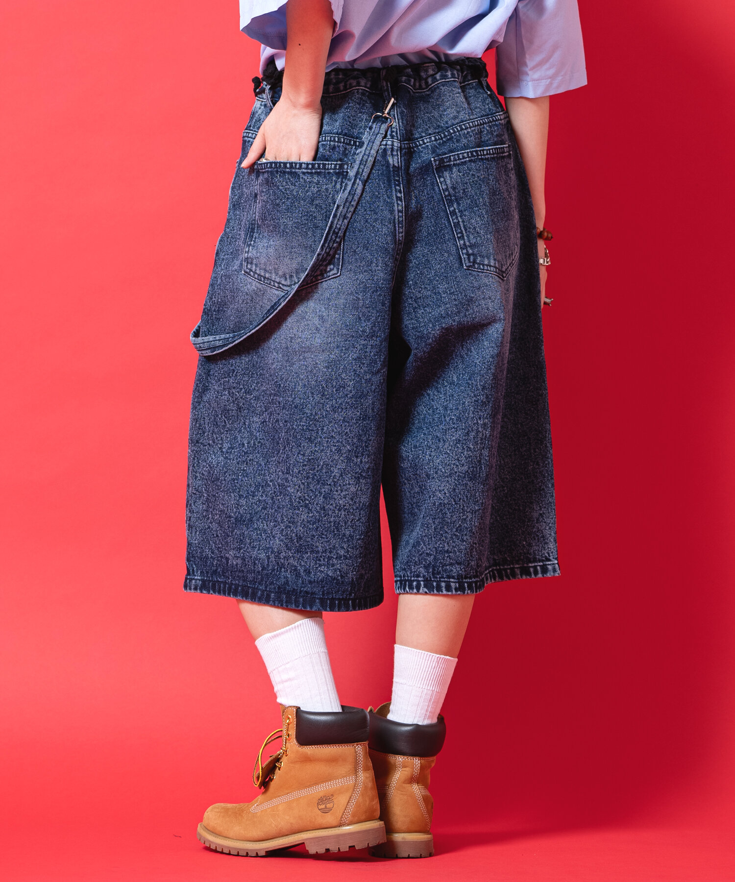 供生地ウォレットチェーン付きバギーデニムハーフパンツ / ユニ 