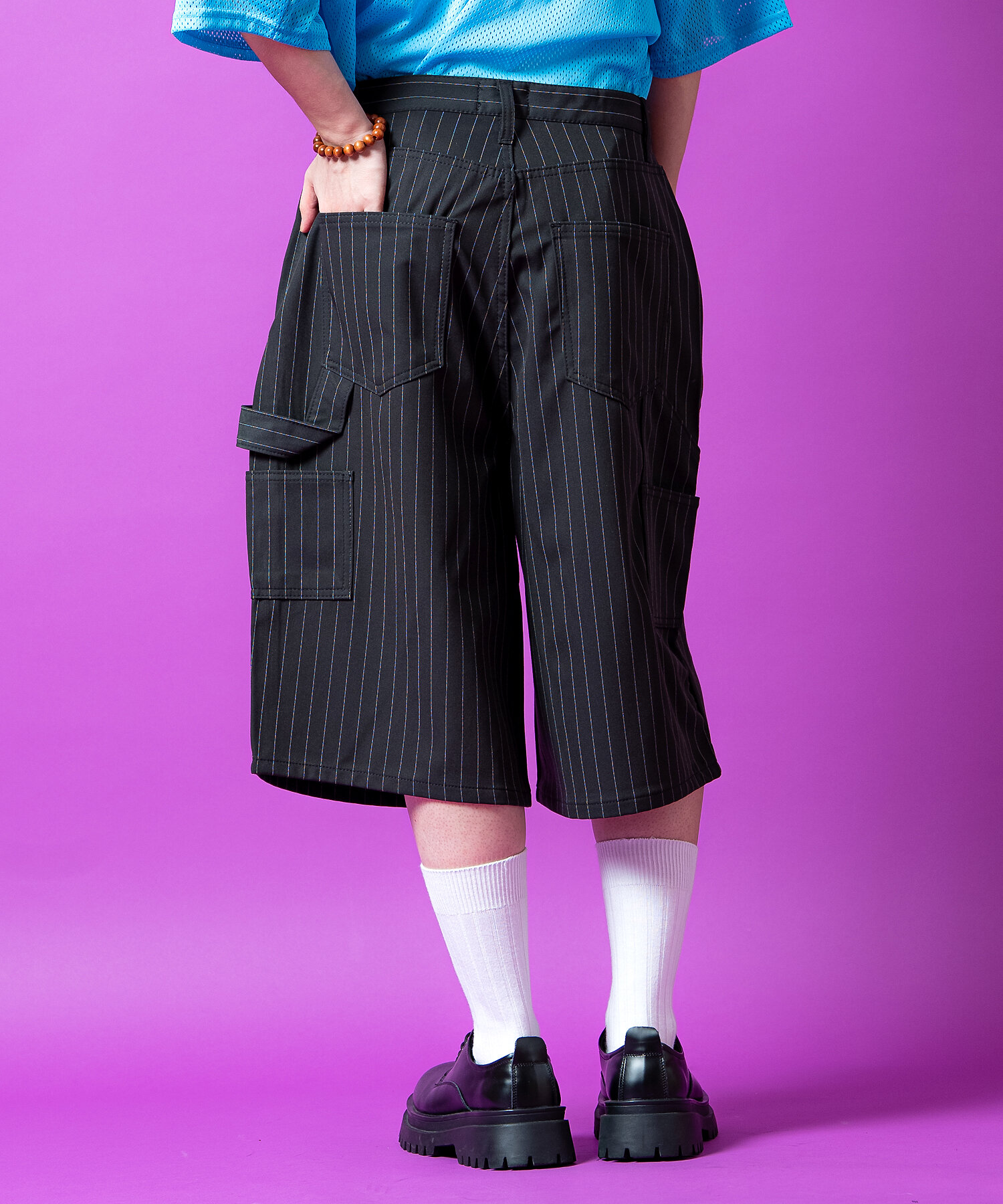 punkandyo ハーフパンツ ショートパンツ ストライプ ピンストライプTRバギーペインターハーフパンツ / ユニセックス