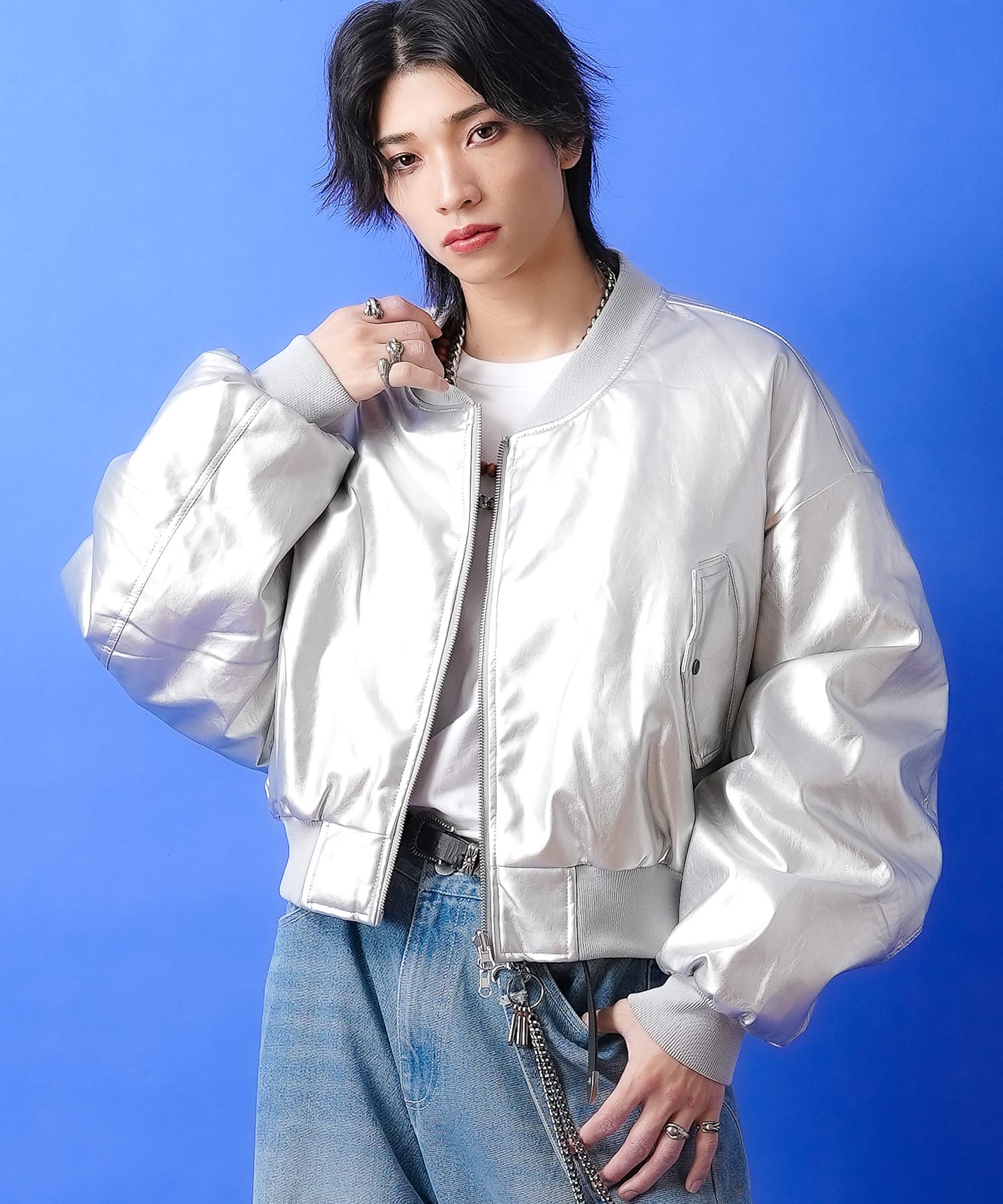 a.p.o.v.  メタリックシルバー×キルティングリバーシブルブルゾンジャケット 