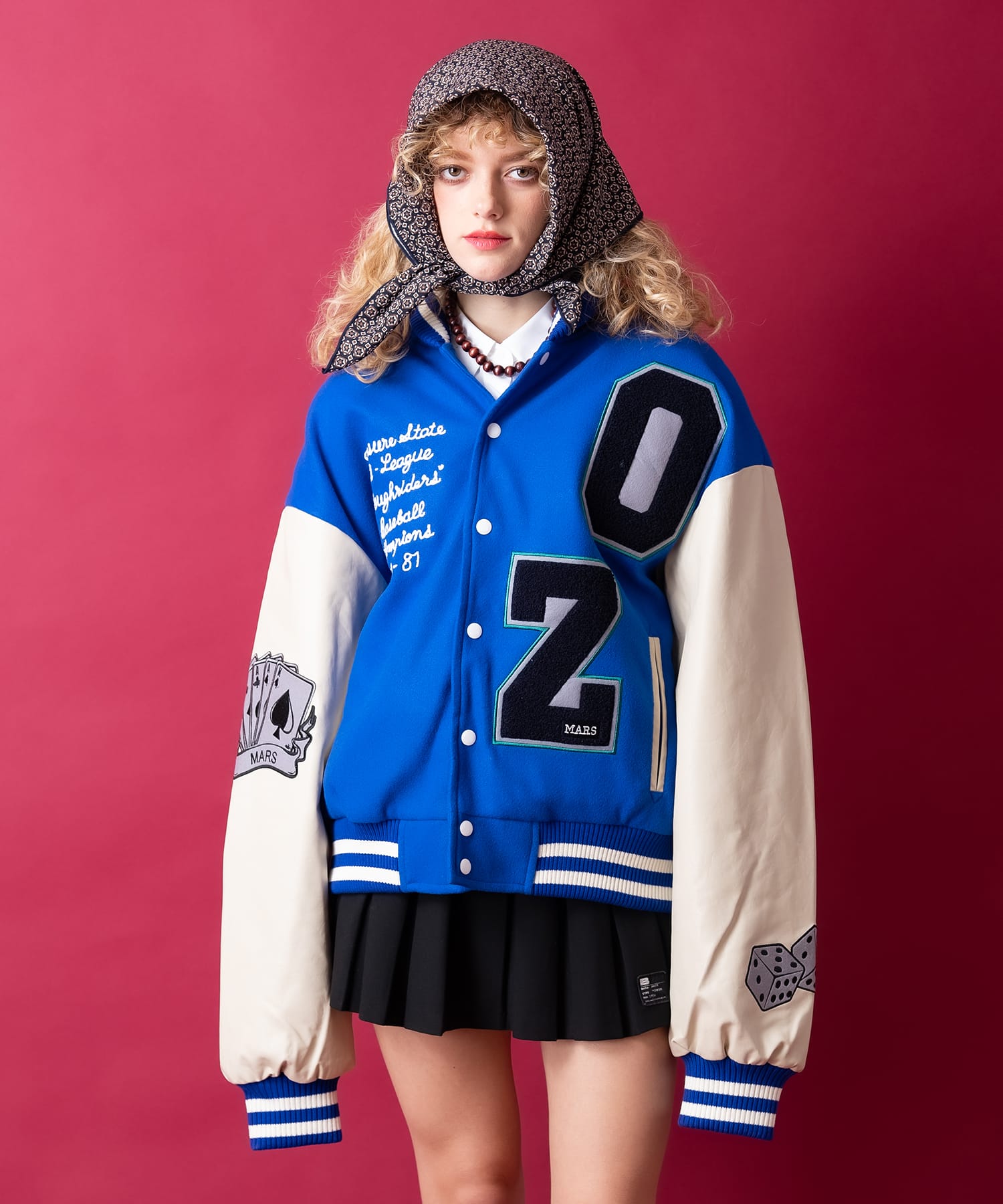 不思議の国のアリスモチーフワッペンウール＆合成皮革スタジャン