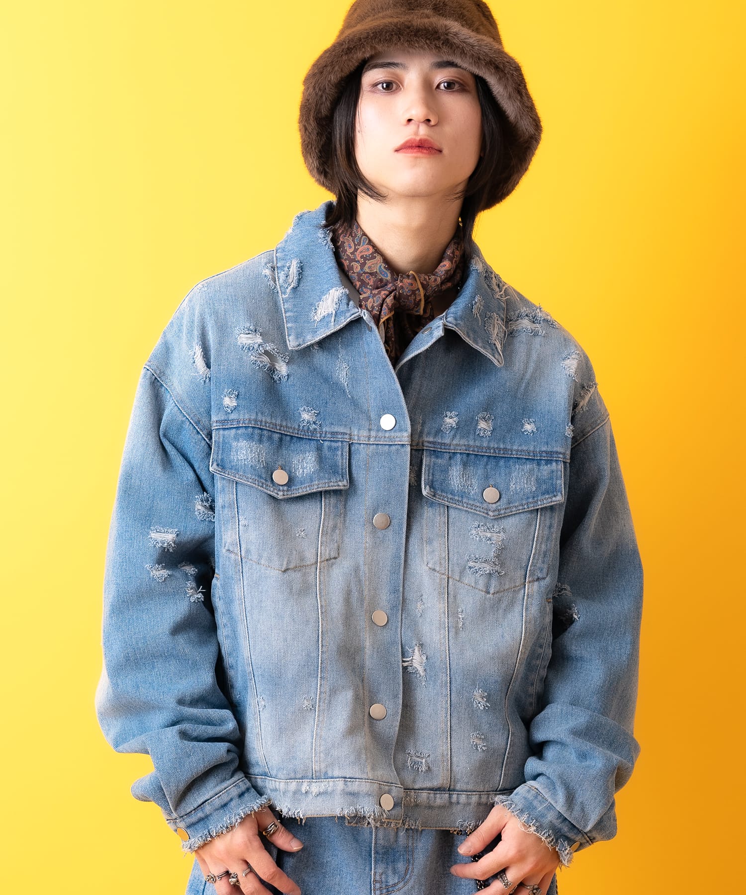 a.p.o.v. -ankoROCK's select- オーバーサイズハードダメージデニムジャケット