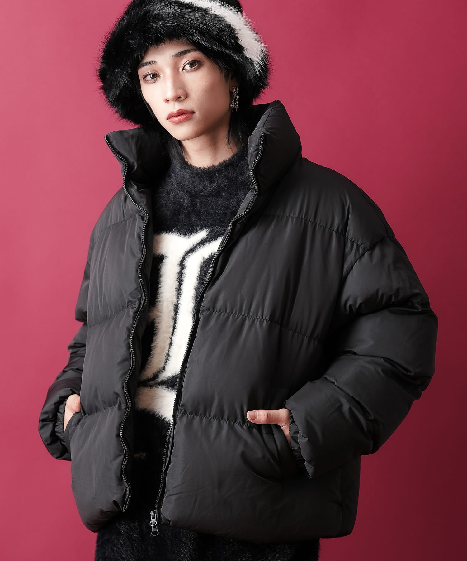 マットキルティングオーバーサイズ中綿ジャケット / メンズ レディース