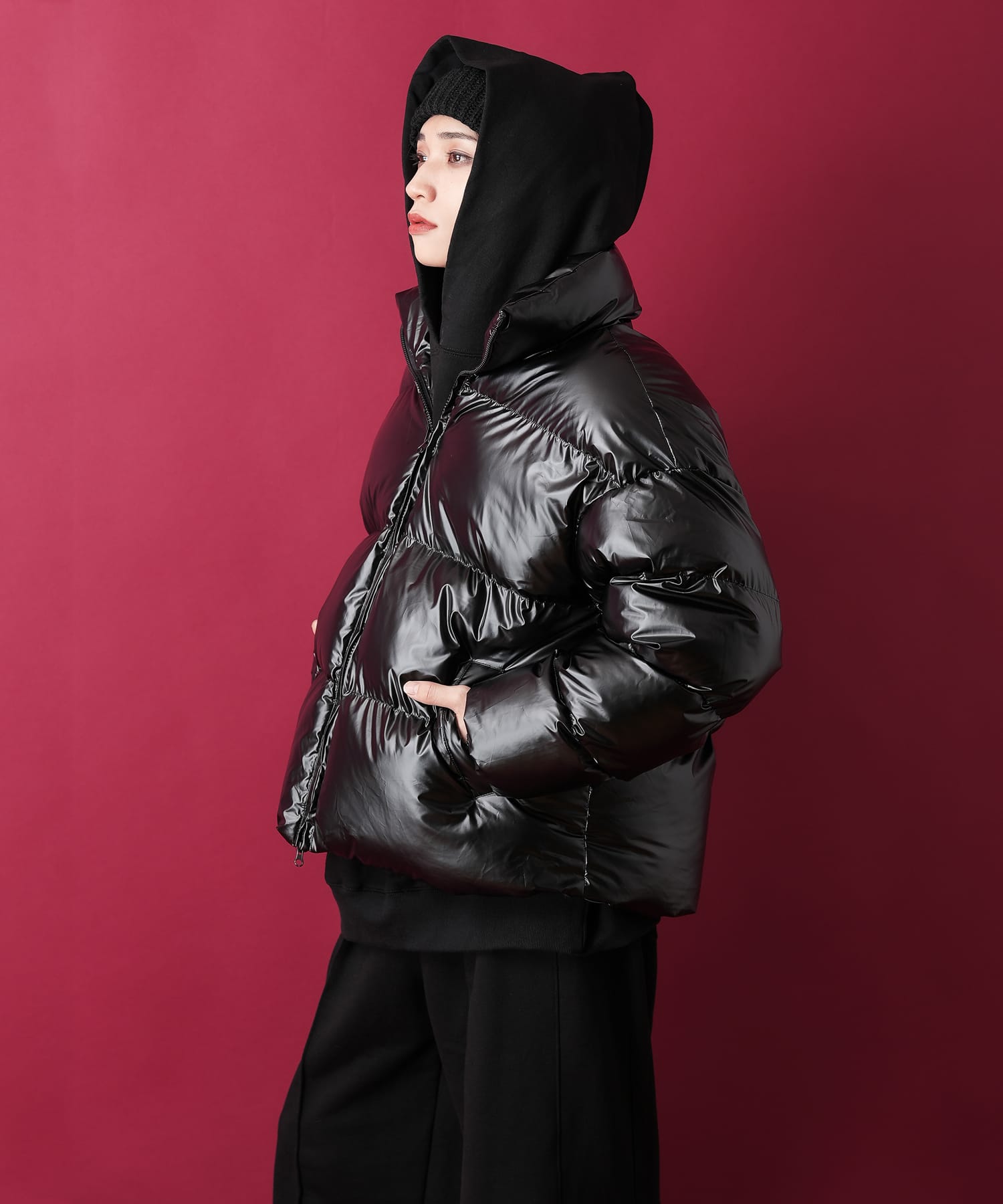 シャイニーキルティングオーバーサイズ中綿ジャケット / メンズ