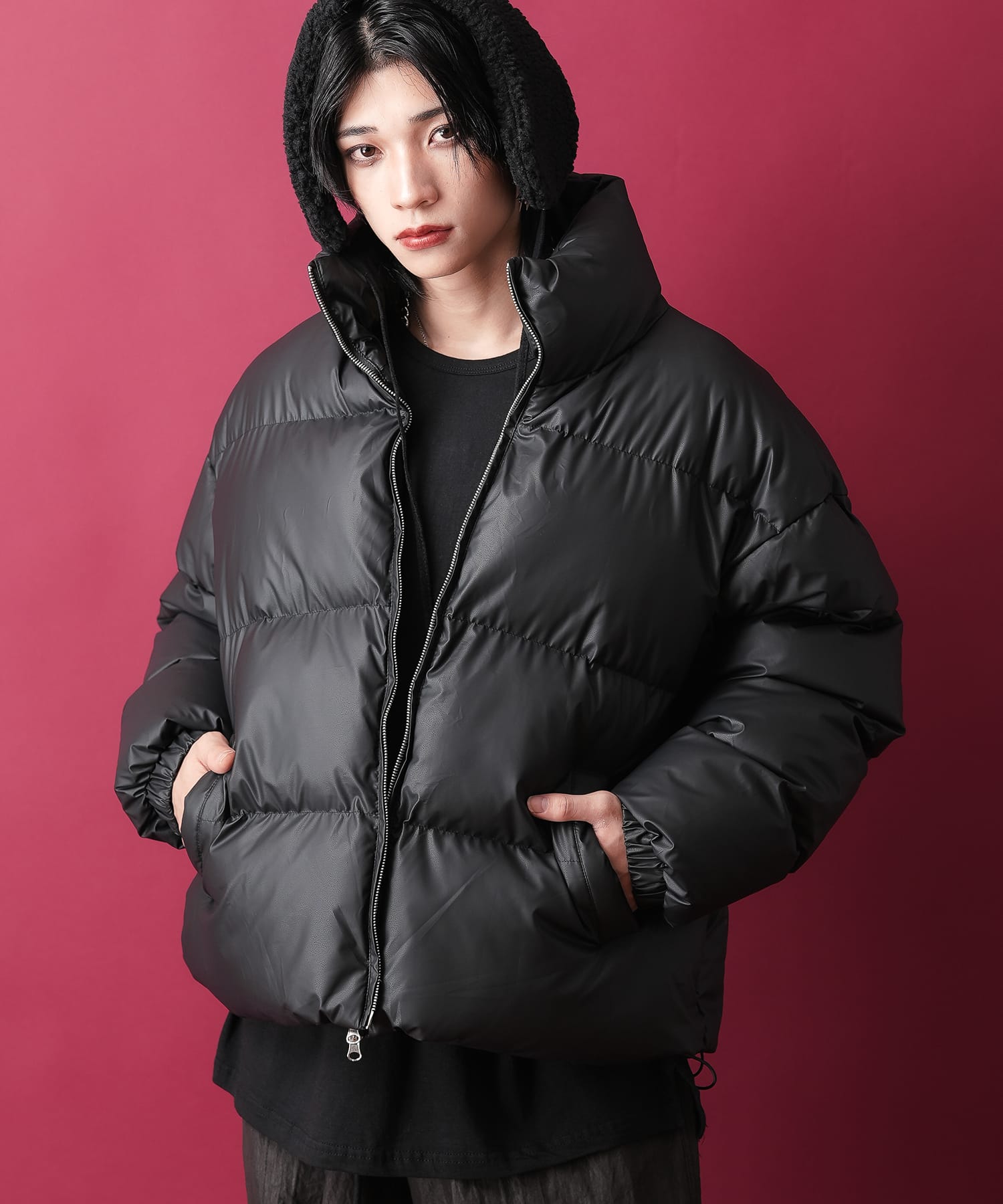 a.p.o.v. -ankoROCK's select- マットキルティング合成皮革オーバーサイズ中綿ジャケット