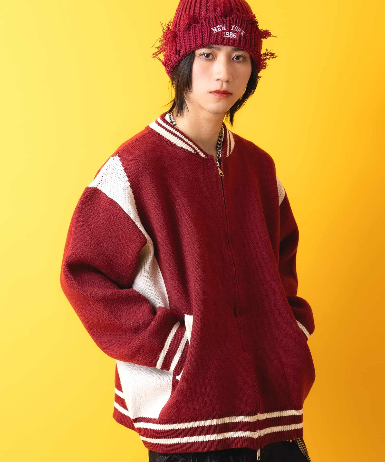 オーバーサイズニットスタジャン / メンズ レディース ユニセックス 
